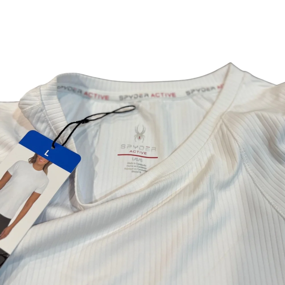 Spyder Active | Women's Ribbed Active Short Sleeve UPF 50+ Top | White | Large - Picture 2 of 6